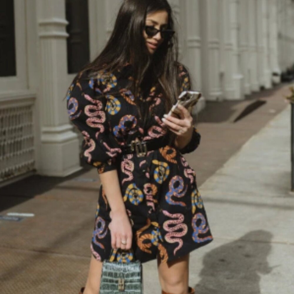 NWT Farm Rio Snakes Print Cotton Puff Sleeve Dress XS